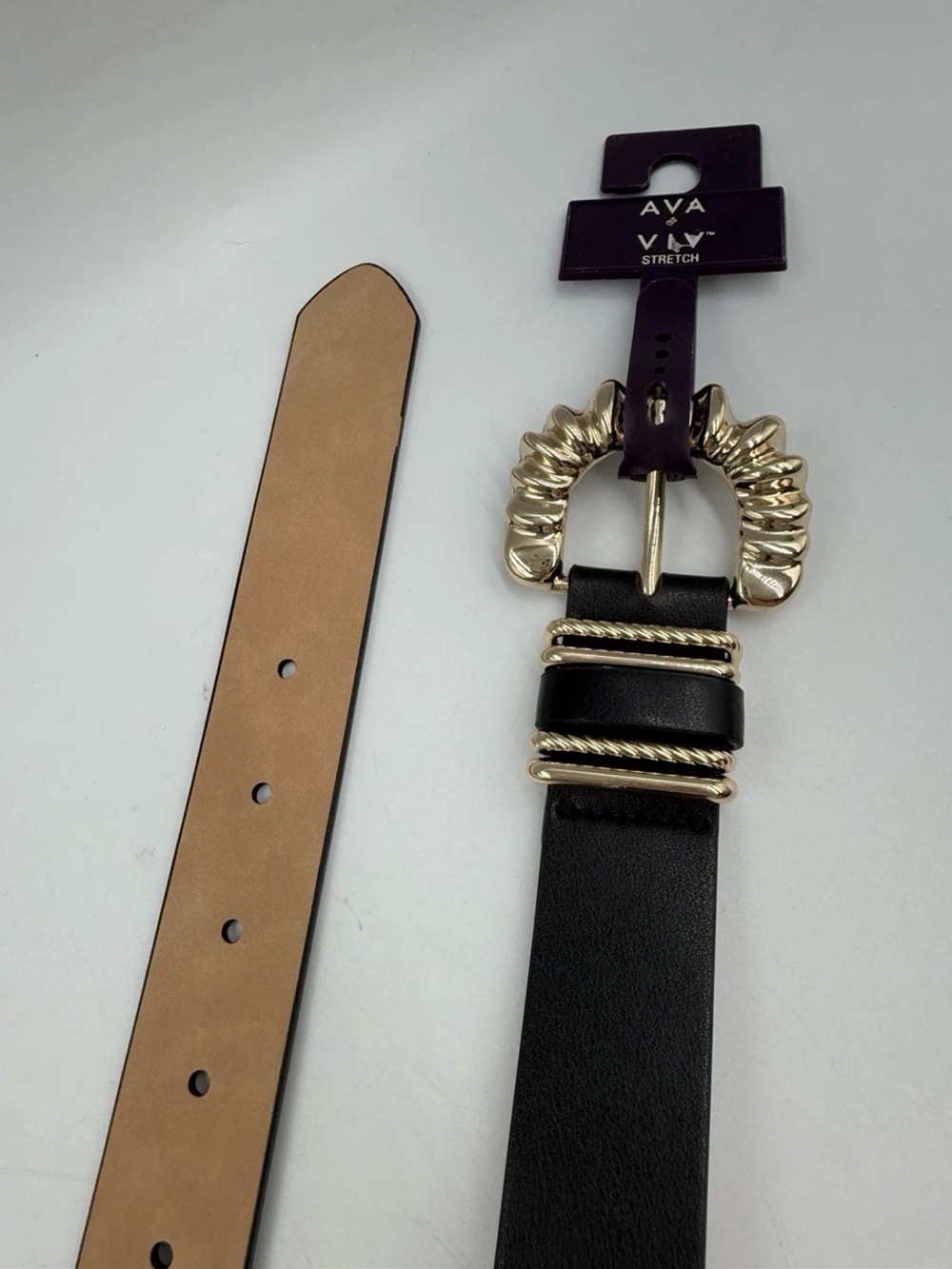 NWT Ava & Viv Black Belt with Gold Decorative Buckle W/Loop Plus Size 3X - Picture 2 of 11